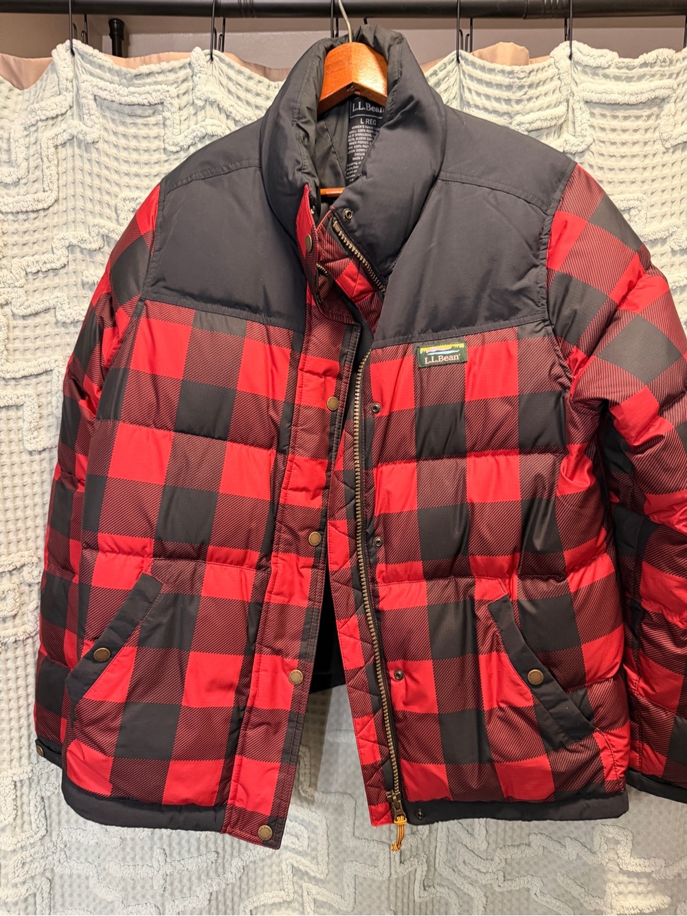 L.L. Bean Womens’ Red and Black Buffalo Plaid Puffer Jacket